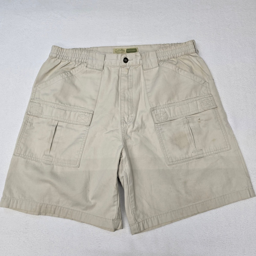 Cabelas Outdoors Mens 38 Cargo Shorts Tan Khaki Elastic Waist Utility Hiking